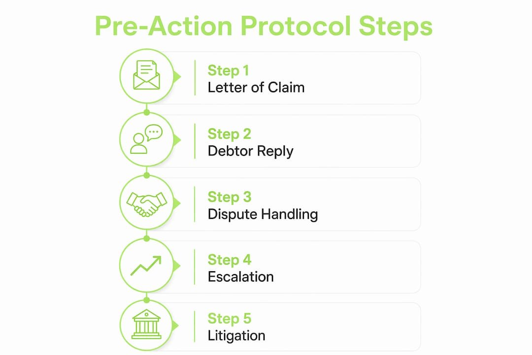 Infographic illustrating the steps of the pre-action protocol