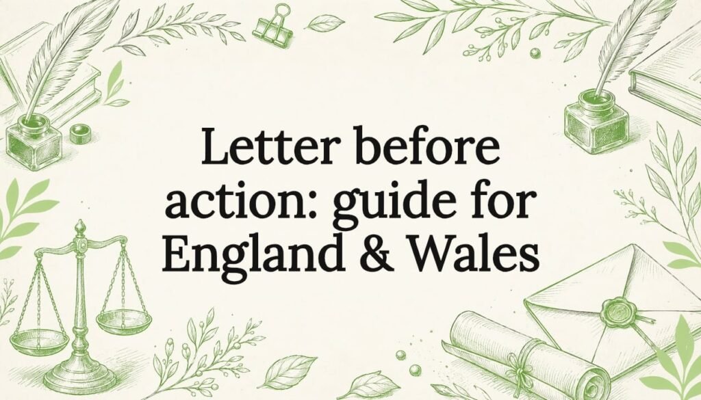 Decorative title card illustration with legal motifs