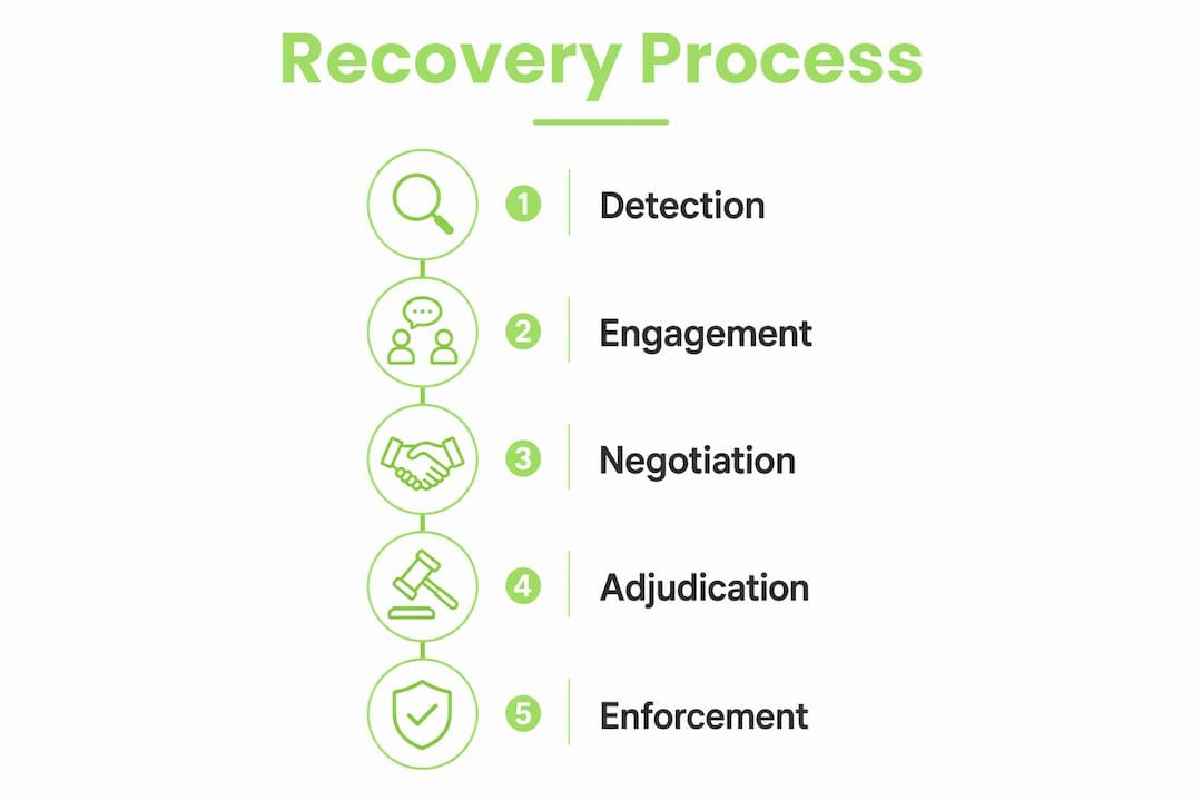 Infographic showing construction debt recovery process steps