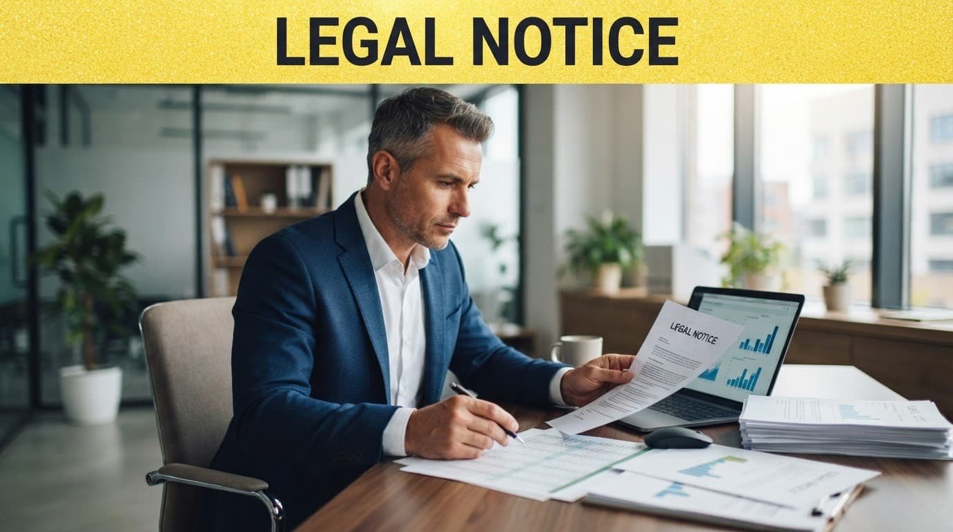 A landlord reviews spreadsheets and legal documents at a wooden office desk.
